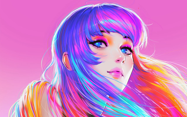 Long haired colorful woman pink free wallpaper for desktop - medium preview image