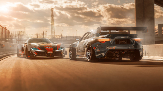 Two cars smoke sunset cloudy free wallpaper for desktop - medium preview image