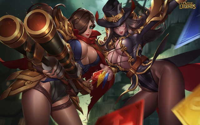 Two women costumes guns city free wallpaper for desktop - medium preview image