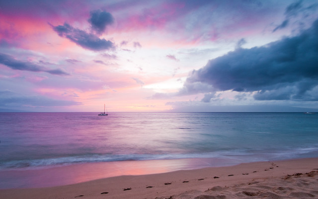 Boat ocean sunset pink sky free wallpaper for desktop - medium preview image