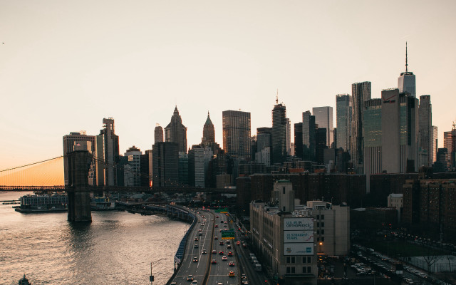 City skyline bridge river twilight free wallpaper for desktop - medium preview image