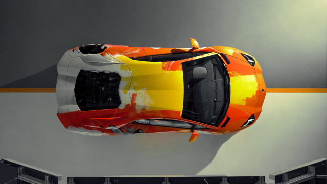 Orange yellow car hood up free wallpaper for desktop - medium preview image