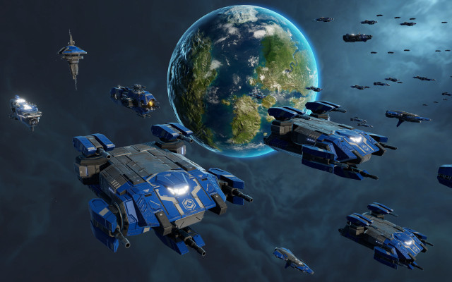 Blue ships aircraft battle planet free wallpaper for desktop - medium preview image
