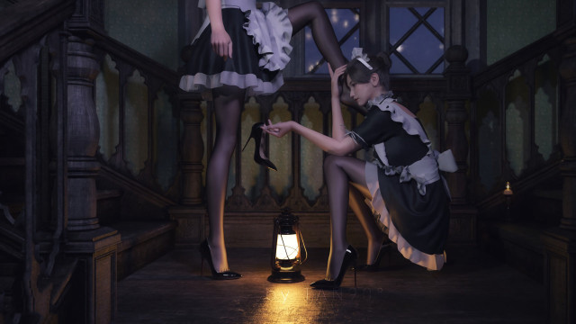 Gothic maid portrait two women free wallpaper for desktop - medium preview image