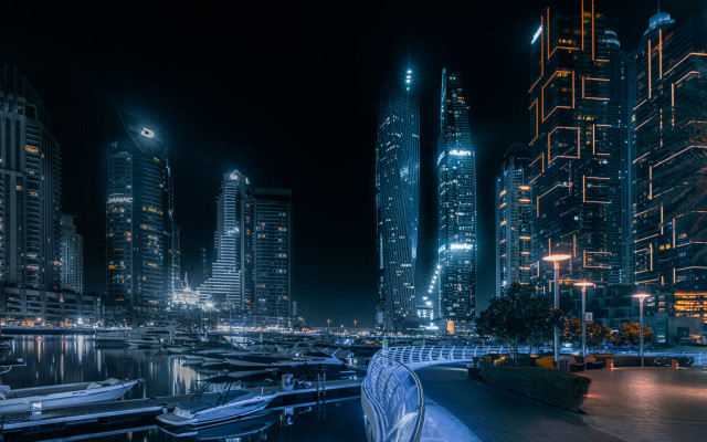City night boats lights futurism free wallpaper for desktop - medium preview image