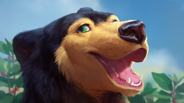 Dog open mouth clouds flowers free wallpaper for desktop - medium preview image