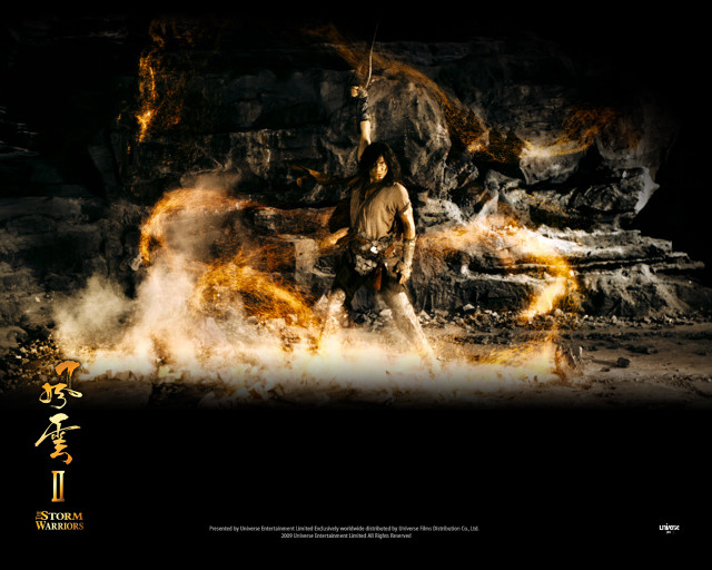 Man standing fire sword flames free wallpaper for desktop - medium preview image