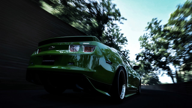Green sports car street trees free wallpaper for desktop - medium preview image