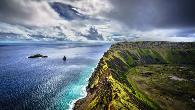 Large water rocky cliff island free wallpaper for desktop - medium preview image