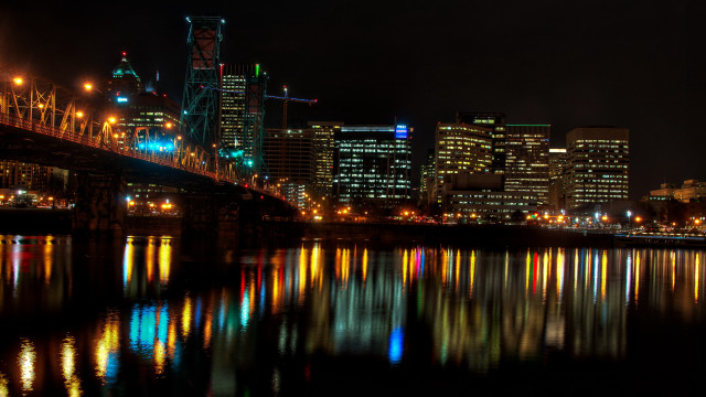 City skyline bridge river night #72 free wallpaper for desktop - medium preview image