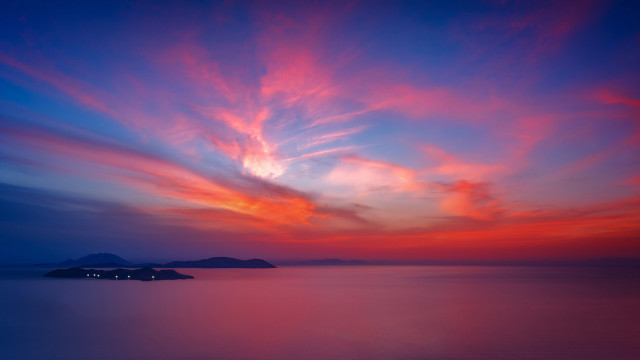 Sunset water island clouds magic free wallpaper for desktop - medium preview image