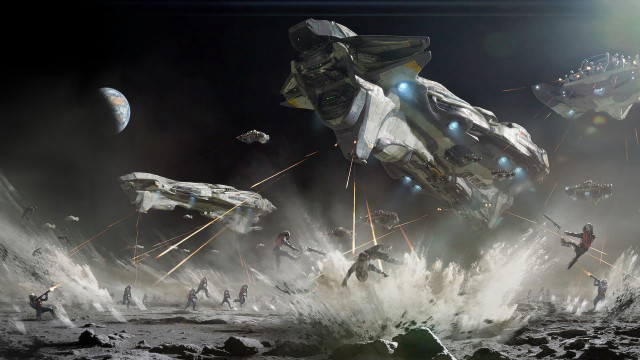 Moon people spaceship space station free wallpaper for desktop - medium preview image