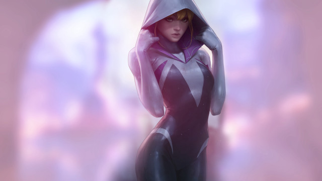 Futuristic woman hood bodysuit pink free wallpaper for desktop - medium preview image