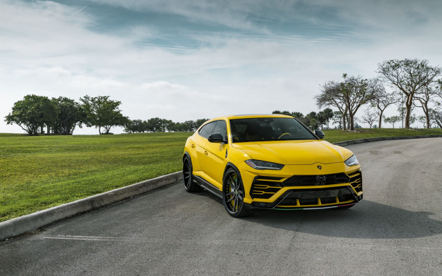 Yellow sports car road green free wallpaper for desktop - medium preview image