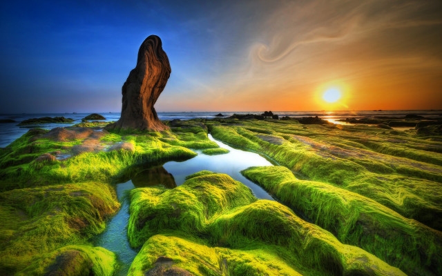 Rock formation green field water free wallpaper for desktop - medium preview image