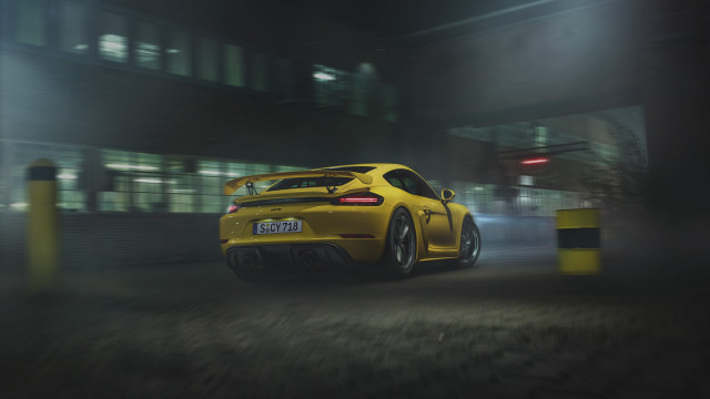 Yellow sports car night fog #2 free wallpaper for desktop - medium preview image