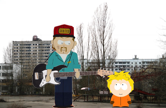 Cartoon character guitar park buildings free wallpaper for desktop - medium preview image
