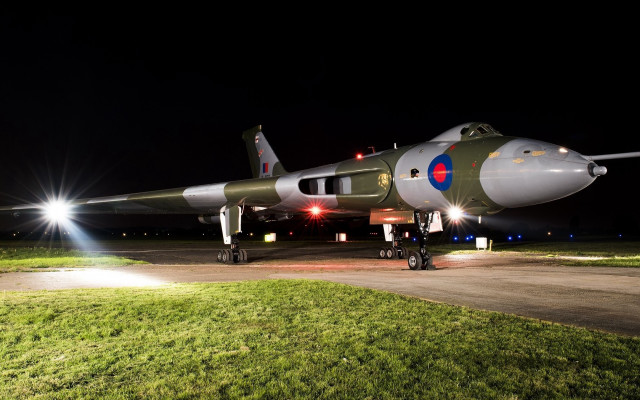 Military jet night runway lights free wallpaper for desktop - medium preview image