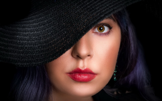 Woman hat redlipstick blackbackground araceligilbert free wallpaper for desktop - medium preview image