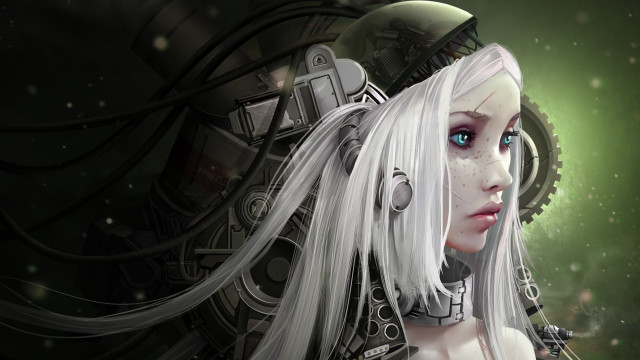 White hair clock face woman free wallpaper for desktop - medium preview image