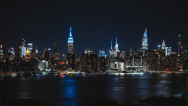 City skyline night blue lights #2 free wallpaper for desktop - medium preview image