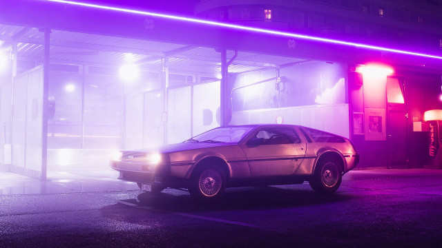Car building purple lights neon free wallpaper for desktop - medium preview image