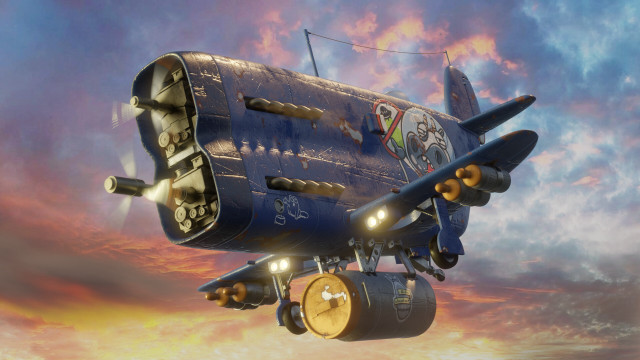 Blue airplane sunset cloudy sky free wallpaper for desktop - medium preview image