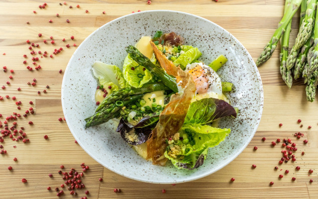 Salad asparagus vegetables redpepperflakes stilllife free wallpaper for desktop - medium preview image