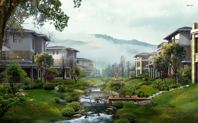 River park hillside urban nature free wallpaper for desktop - medium preview image