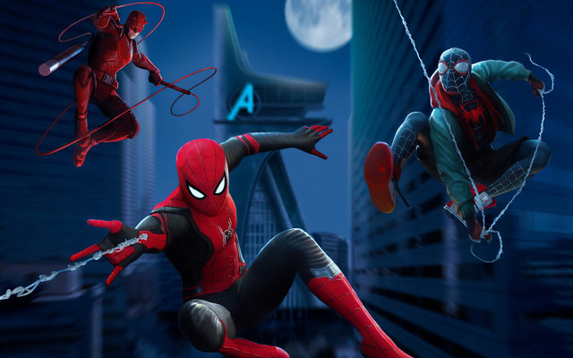 Spiderman jumping moonlight night web free wallpaper for desktop - medium preview image