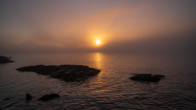 Sunset ocean island rocks clouds free wallpaper for desktop - medium preview image