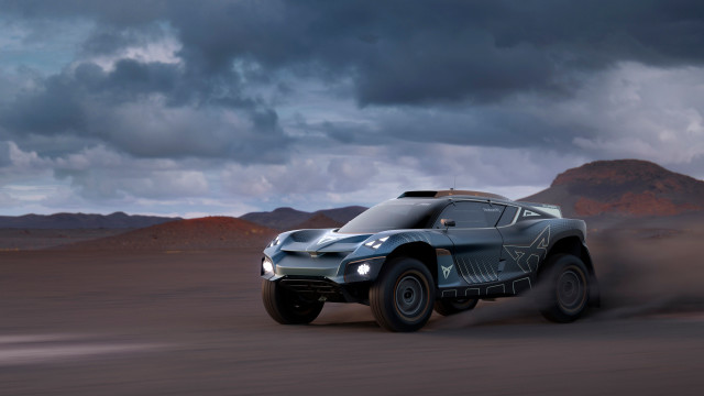 Desert mountain car cloudy sky free wallpaper for desktop - medium preview image