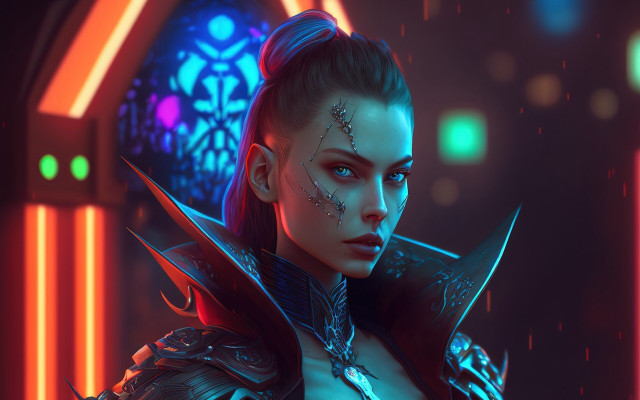 Woman sword glowing background fantasy free wallpaper for desktop - medium preview image