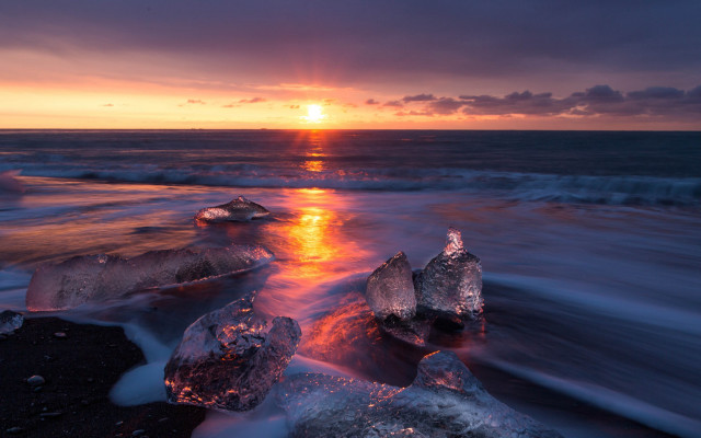 Sunset ocean ice shore waves free wallpaper for desktop - medium preview image