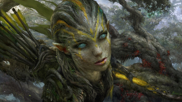 Woman tree bird blue eyes free wallpaper for desktop - medium preview image