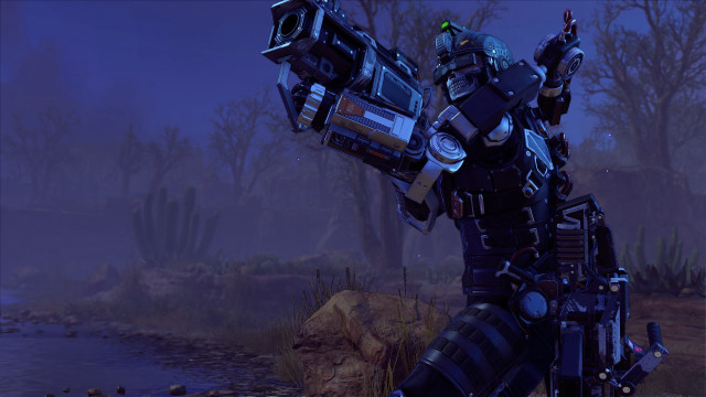 Robot monitor night river forest free wallpaper for desktop - medium preview image