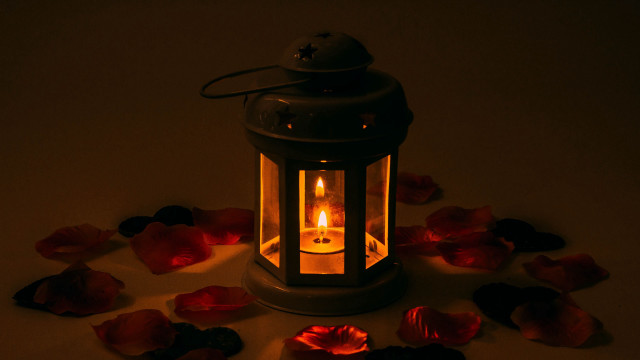 Lit candle petals table lantern free wallpaper for desktop - medium preview image