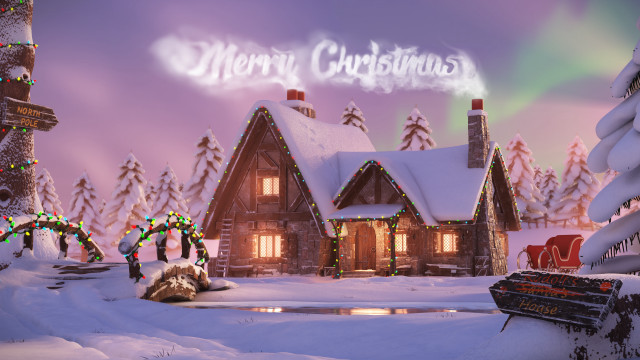 Christmas house boat snow urban free wallpaper for desktop - medium preview image