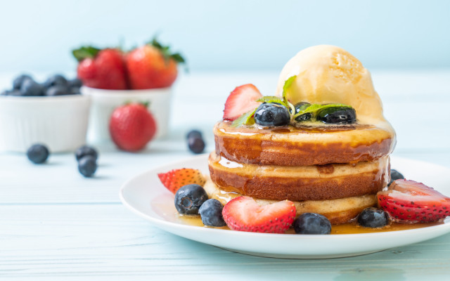 Pancakes fruit berries plate food free wallpaper for desktop - medium preview image