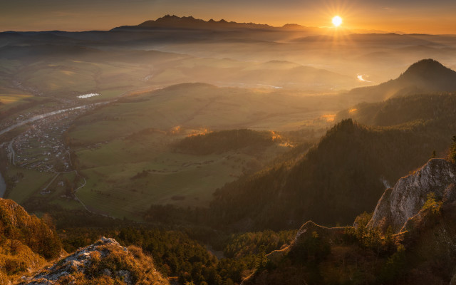 Valley sunset river mountains coast free wallpaper for desktop - medium preview image