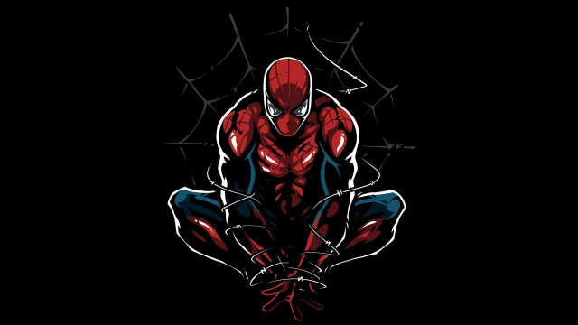 Spiderman sitting crossed legs web free wallpaper for desktop - medium preview image