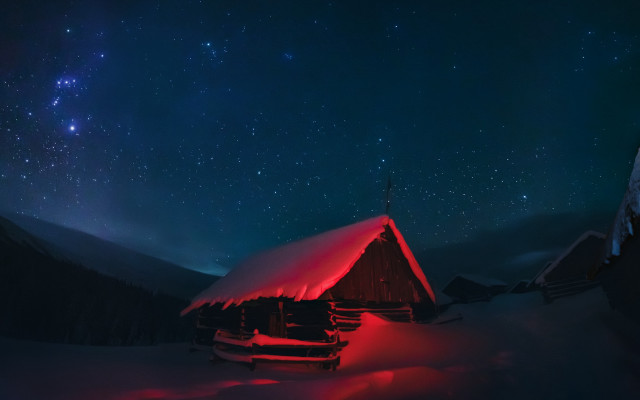 Cabin snow night sky stars #2 free wallpaper for desktop - medium preview image