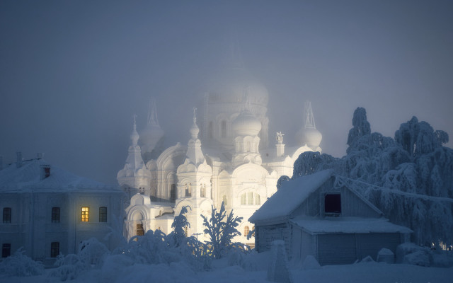 Church snow architecture magical matte free wallpaper for desktop - medium preview image
