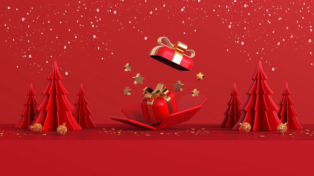 Red christmas gift flying stars free wallpaper for desktop - medium preview image
