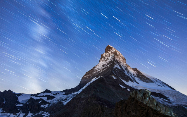 Mountain star trail beach ocean free wallpaper for desktop - medium preview image