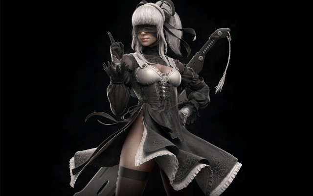 Nier automata cosplay sword blindfold free wallpaper for desktop - medium preview image