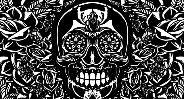 Skull flowers black white image free wallpaper for desktop - medium preview image