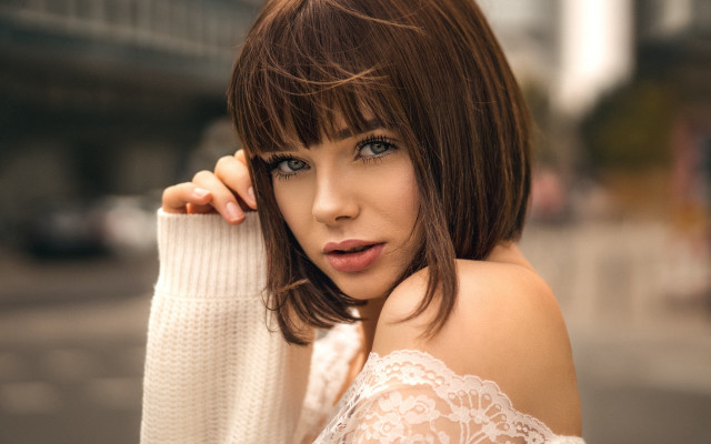 Elina karimova white sweater portrait free wallpaper for desktop - medium preview image