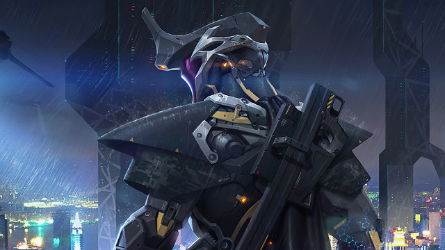 Futuristic man cyberpunk city night #2 free wallpaper for desktop - medium preview image