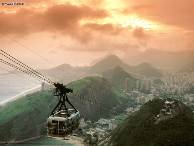 Cable car mountain city sunset free wallpaper for desktop - medium preview image
